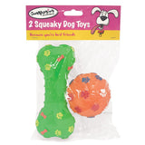 Squeaky Dog Toys - Bone and Ball - 2 Pack