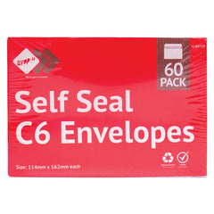 White Self Seal C6 Envelopes - 60 Pack